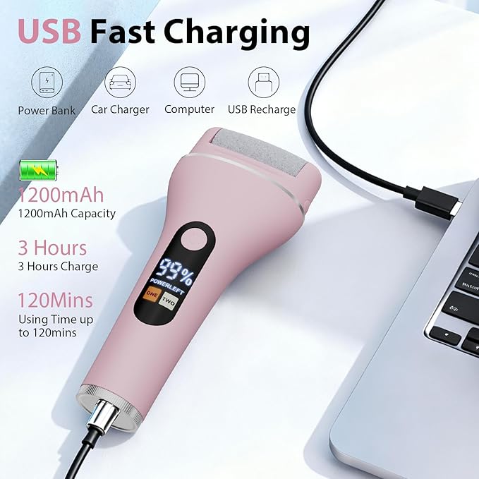 Electric Callus Remover for Feet, Rechargeable Portable Electronic Foot Callus Remover 2-in-1 Wet/Dry Foot Scrubber Electric Toot File for Hard Cracked Dry Dead Skin(Pink)