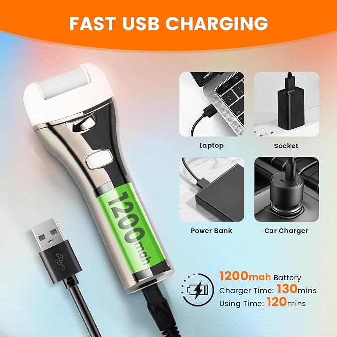 Electric Foot Callus Remover, Rechargeable Portable Electronic Foot File Pedicure Kit, Pedicure Tools for feet, 3 Roller Heads, 3 Speed, Battery Display for Remove Cracked Heels Calluses(BCM-1852)