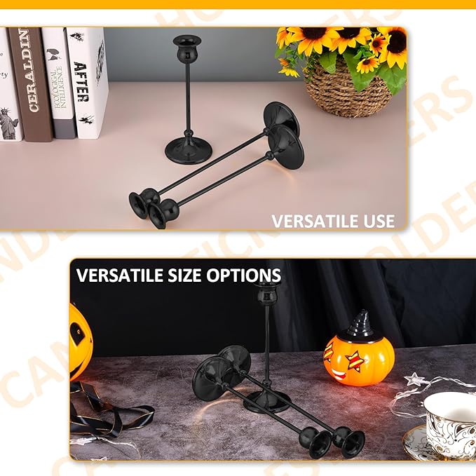Taper Candle Holder Tall Vintage Metal Candlestick Holders Candle Stick Candelabra for Halloween Thanksgiving Christmas Holiday Wedding (Matt Black, 1 Set (3 pcs))