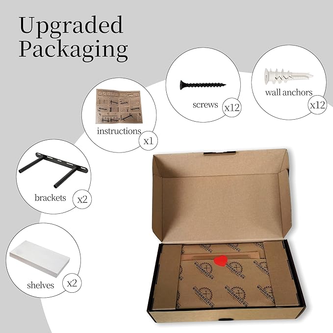 BGMG Wood Floating Shelves 16 inch Set of 2, Rustic Wooden Wall Mount Shelves for Bathroom Living Room Bedroom Kitchen Farmhouse -16x 6.7 x1.25 inch- White