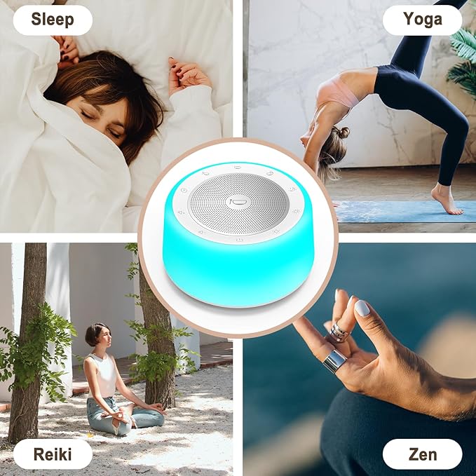 Kipcush Tibetan Singing Bowls Sound Machine - 11 Different Sized Sound Bowls with Night Light for Yoga, Meditation, Mindfulness, Healing, Chakra Healing and Stress Relief, Timer, Plug in