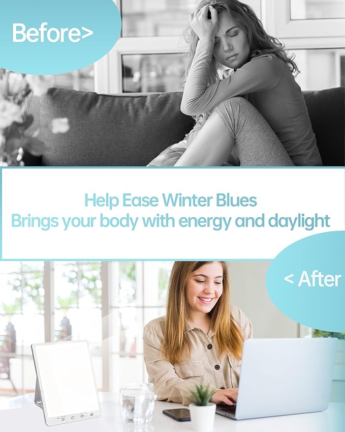 Light Therapy Lamp,10000 Lux UV-Free Full Spectrum Touch Control Daylight Lamp for Home & Office Use,3 Timing & 3 Mode Sunlight Lamp Settings with Memory