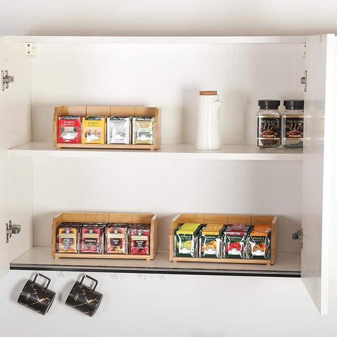 3 Layer Stackable Bamboo Tea Bag Organizer Storage Holder for Tea Bags Wood Tea Box Containers Tea Rack Teabag Station Stand for Cabinet Countertop Office(Patented Design)