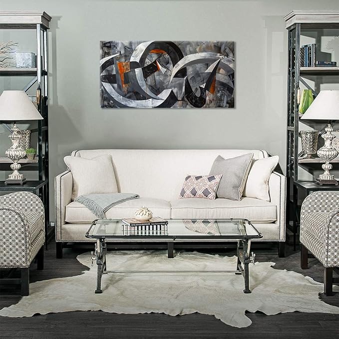 ZESTRILIA Abstract Black and White Wall Art for Living Room Office Gray Canvas Painting Prints Large Artwork Dining Bedroom Decor Extra Large (58x28 Inches)