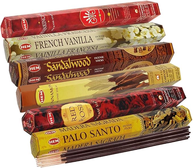 Hem Incense Sticks Variety Pack #22 and Incense Stick Holder Bundle with 6 Most Desired Fragrances