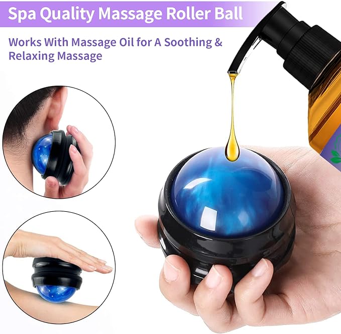 3 Pack Massage Oil for Massage Therapy,Sore Muscle Arnica Oil & Relaxing Lavender Oil & Ginger Oil Lymphatic Drainage & Massage Ball,Spa Massage Kit Christmas Gifts Stocking Stuffers for Men Women