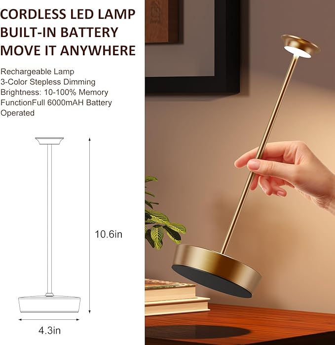 YHT Cordless LED Table Lamp Set of 2, Outdoor Portable LED Table Lamp, Dimming 6000mAh Battery Waterproof Table Light for Restaurant, Patio, Dinner, Bedroom (Titanium)