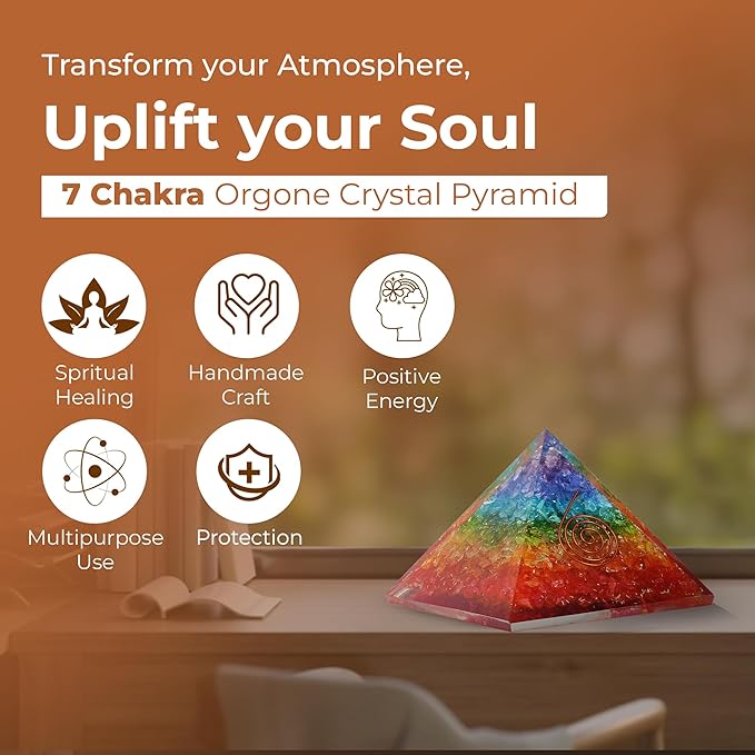 Orgone Pyramid of Success – 7 Chakra Orgonite Pyramid for Healing, Meditation, Stress Relief, Positive Energy & Chakra Balancing