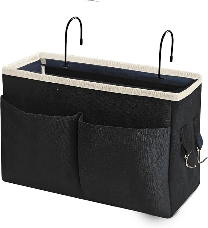 Bedside Caddy Bedside Hanging Storage Basket Multi-Function Organizer Caddy for Bunk and Hospital Beds Dorm Rooms Bed Rails, Can be Placed Glasses Books Mobile Phones(Black)
