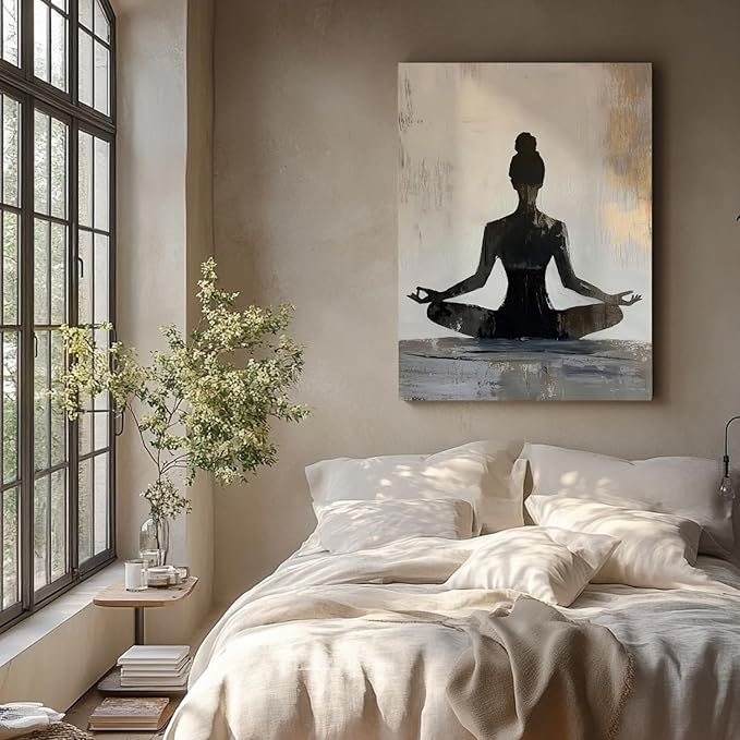 GELDSTEI Framed Zen Wall Art, Modern Yoga Girl Canvas Painting, Tranquil Meditation Wall Decor, Spiritual Aesthetic Picture, Calming Mindfulness Poster Prints for Living Room Spa Yoga Studio 16"x24"