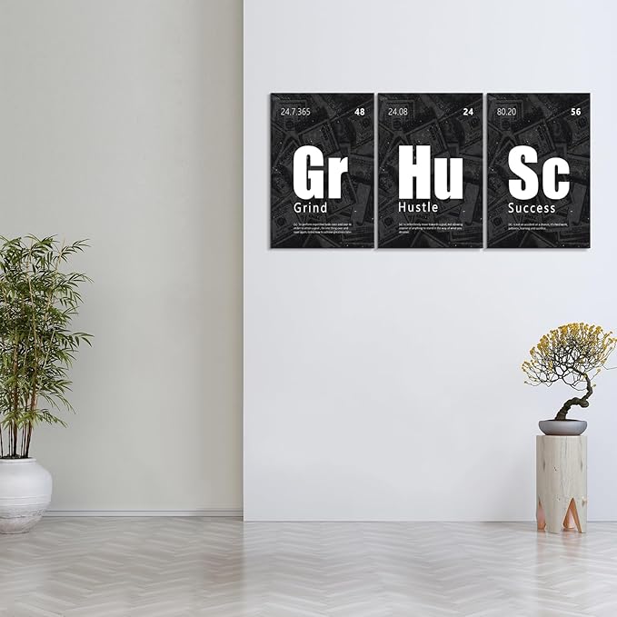 KAWAHONE Motivational Wall Art Success Posters-Grind Hustle Success Inspirational Quotes Canvas Prints for Office, Home Office, Living Room