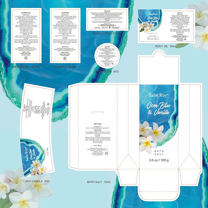 Bath & Body Gift Set, Bath Basket Spa kit Gifts for Her Him Birthday Gifts for Women, Luxury Home Spa Kit, 8pcsChristmas Gifts for Women Ocean Vanilla, Spa Gift Baskets, Unique Mother's Day Gifts