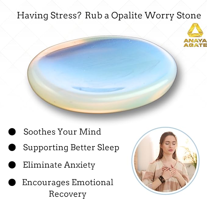 Opalite Worry Stones – Crystal Thumb Worry Stones for Anxiety, Stress – Relaxing and Soothing Balance Stones for Meditation, Stress Relief – Healing Stones and Crystals for Men and Women
