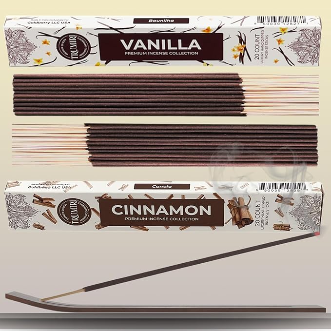 Trumiri Incense Sticks - Combo Pack of 40 Insence-Sticks - 20 Vanilla + 20 Cinnamon - Insenses - Insents - Incents - Inscense - Incence - Incienso - All Natural Incense Sticks