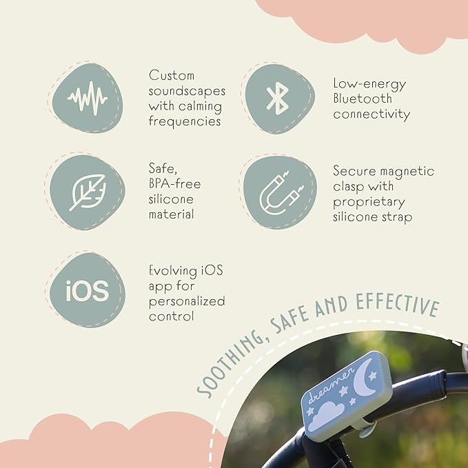 Dreamer Sound Machine - Portable BPA-Free Silicone Sleep Aid with Sleep-Promoting Frequencies, Night Light & Soothing Sounds for Babies & Kids - Sage