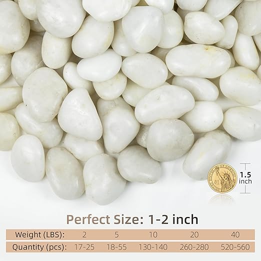 White River Rocks 20lbs, 1-2Inch Natural Pebbles for Plants, High Polished Decorative Stones for Aquarium Vase Filler Fish Tank Landscaping Garden