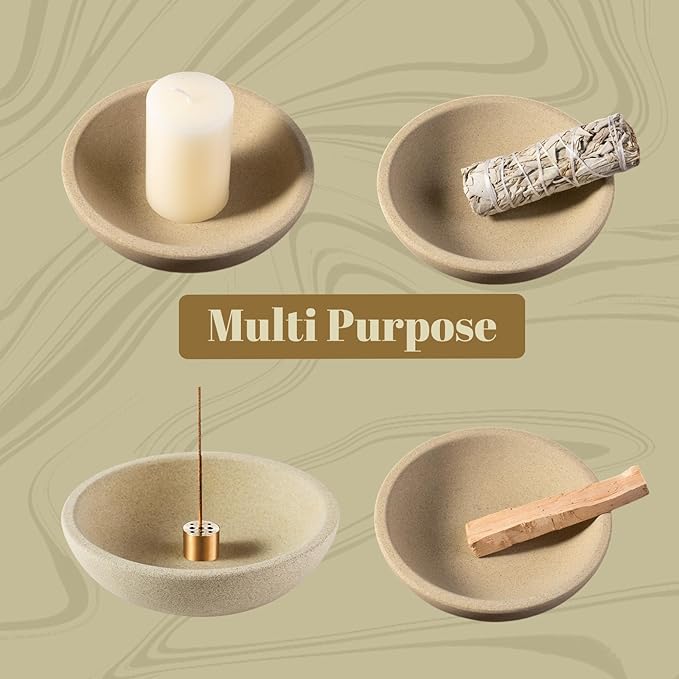 Koville Natural Marble Incense Holder, Incense Holder for Sticks with 9 Holes, Handmade Incense Burner Ash Catcher for Meditation Yoga SPA, Balsam Fir/Palo Santo/Sage/Cone (Sandstone-Brown)