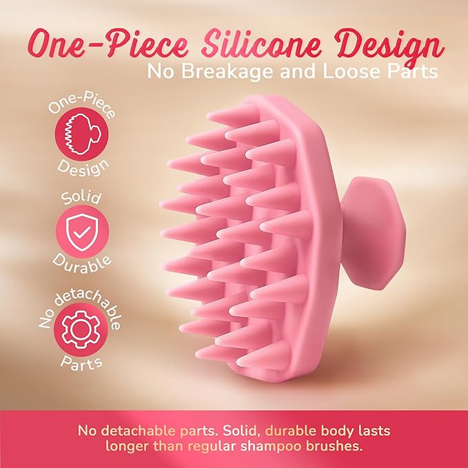 Silicone Scalp Scrubber - Massage Shampoo Brush, Soft Bristles for Hair Growth & Dandruff Removal - Ergonomic Design, Wet & Dry Use, Deep Cleansing Scalp Exfoliator for All Hair Types - Pink
