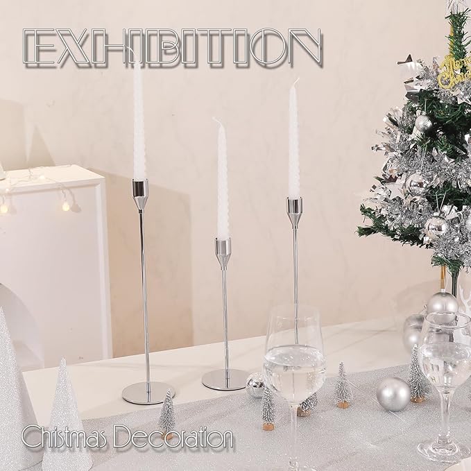 6Pcs Silver Candlestick Holders Set Fit 3/4" Tall Taper Candle Home Decorative Table Centerpieces for Family Dinning, Party Decoration
