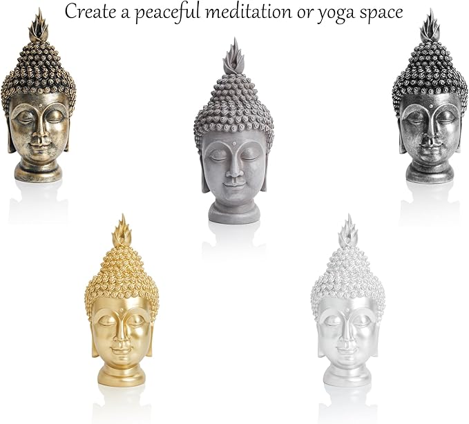 Buddha Head Statue Zen Meditation Decoration, 11 inch Resin Antique Golden Buddha Head Statue for Buddhist Spiritual Altar Decoration Buddhism Gifts