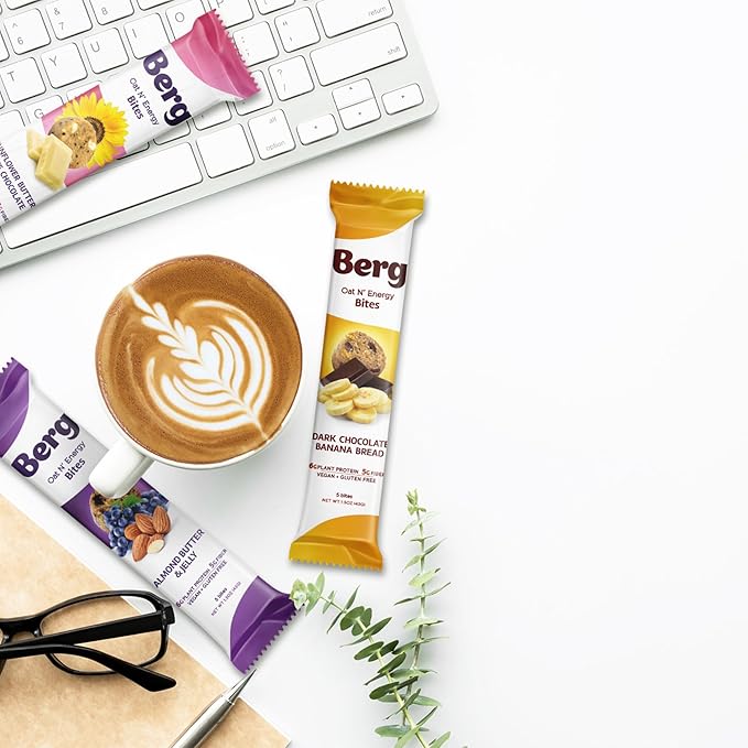 Berg Bites - Oat N' Energy Bites - Almond Butter & Jelly - Non-GMO, Gluten Free, Dairy Free, Soy Free and Vegan - Clean Energy Healthy Snack Bar - 1.5oz (8 Pack)