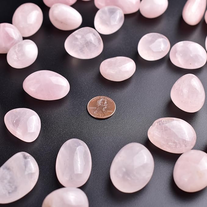 Polished Stone Set Rose Quartz Crystals, 0.8" Handpicked Tumbled Gemstones Rocks, Pebbles for Reiki, Chakra, Healing, Home Decor