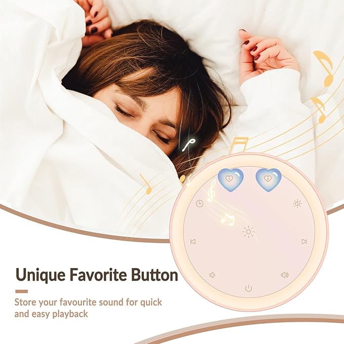 Kipcush Sound Machine & Night Light for Adults, Baby, Kids. White Noise Machine with 20 Soothing Sleep Sounds. Small Size & Portable Design for Bedroom, Office, Travel. Favorites Buttons, Timer(Pink)