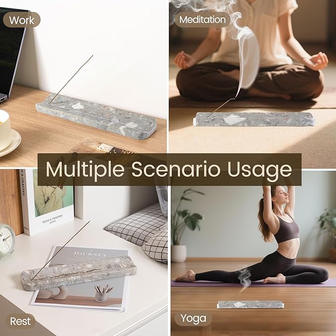 Koville Marble Incense Holder, Incense Holder for Sticks, Incense Sticks Holder Ash Catcher for Meditation Yoga SPA, Natural Stone Incense Burner, Home Table Decor (Grey)