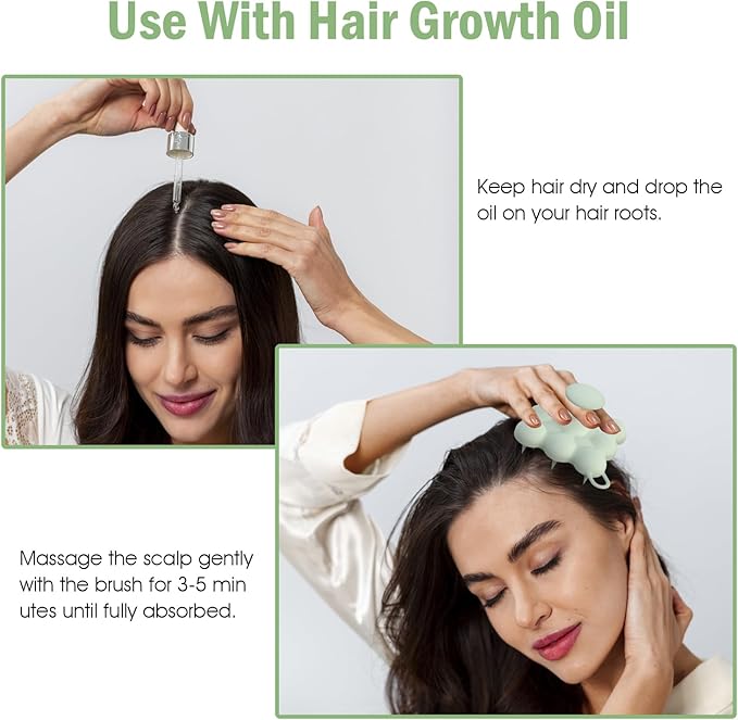 Silicone Scalp Massager Shampoo Brush for Hair Growth, Dandruff Removal & Wet/Dry Care, Hair Scrubber Scalp Stimulator Exfoliator Brush with Soft Bristles for Men & Women, Green