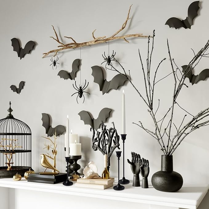 Metal Candle Holders for Candlesticks Taper Candlestick Holders Set Vintage Decorative Centerpiece Candelabra Tall Candle Stands for Halloween Thanksgiving Christmas (Matt Black, 1 Set (3 pcs))