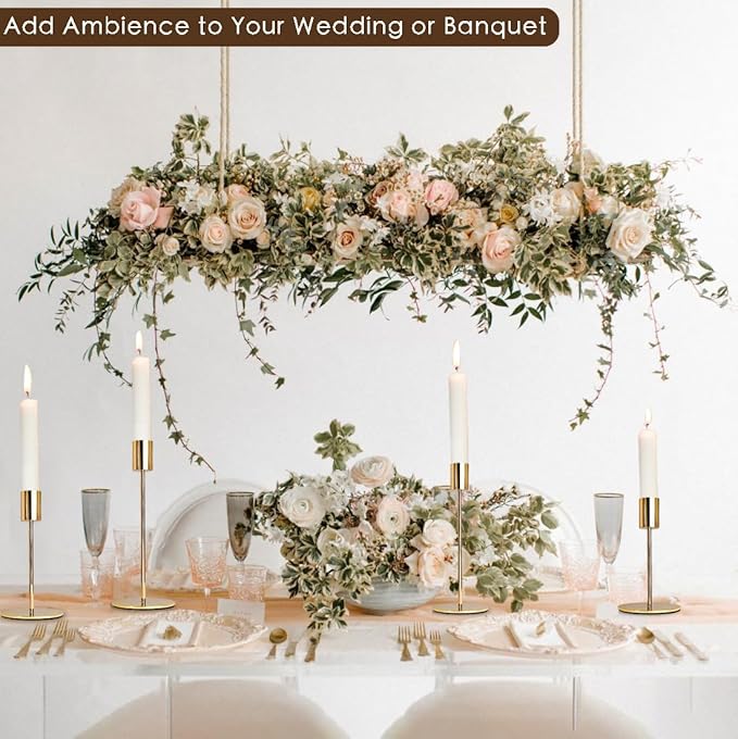 Gold Candlestick Holders - Bulk Decorative Metal Candelabra - Fits 0.8 Inch Diameter Taper Candles - Gold Taper Candle Stands for Wedding, Home, Party Table Decor (Set of 27)