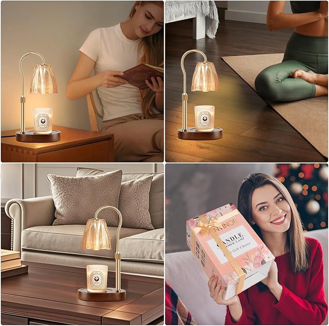Candle Warmer Lamp with Timer & Dimmer, Candle Warmer Height Adjustable, Fits All Jar Scented Candles, Candle Lamp with 3 Bulbs, Charming Gift Box with Ribbon for Gifting