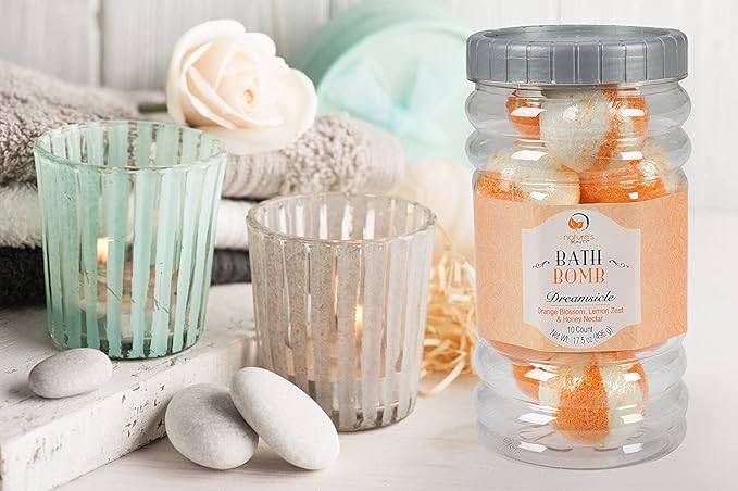 Nature's Beauty Dreamsicle Bath Bomb Gift Set Multi-Pack - Orange Blossom, Lemon Zest & Honey Nectar Scent Made w/Orange Peel Extract, Coconut Oil + Vitamin E, 17.5 oz |10 ct ea (2 Pack)