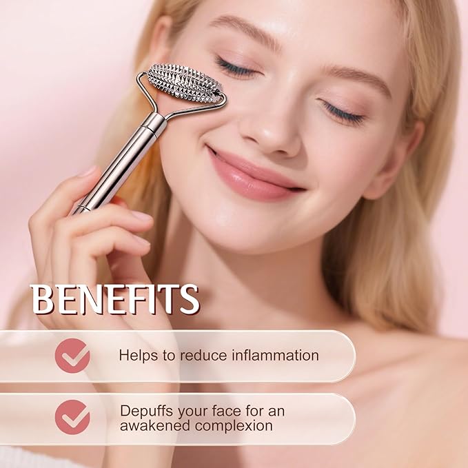 Gua Sha & Face Roller, Stainless Steel Gua Sha Facial Tools for Face, Eyes,Chin & Jawline Sculpting,Body Gua Sha Tools with Pouch