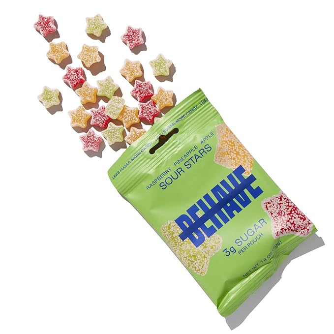 BEHAVE Low Sugar, Low Carb Gummy Candy | Healthy, High in Fiber, Keto & Diabetic Friendly Snack | Non-GMO, Gluten-Free, Dairy-Free, No Artificial Flavors or Sweeteners | Sour Stars, 1.8oz (1-Pack)