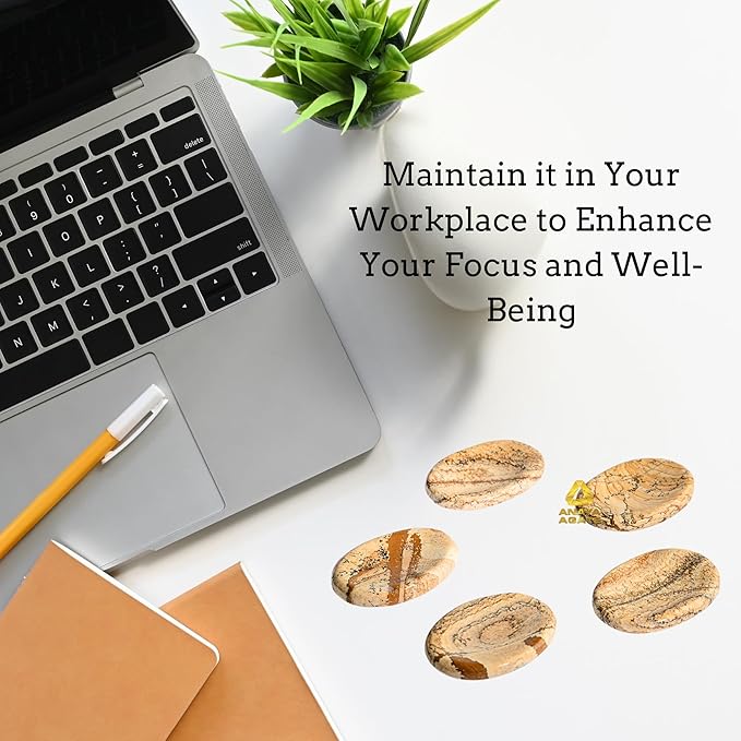 Picture Jasper Worry Stones – Crystal Thumb Worry Stone for Anguish, Stress – Relaxing and Soothing Balance Stones for Meditation, Stress Relief – Healing Stones and Crystals for Men and Women