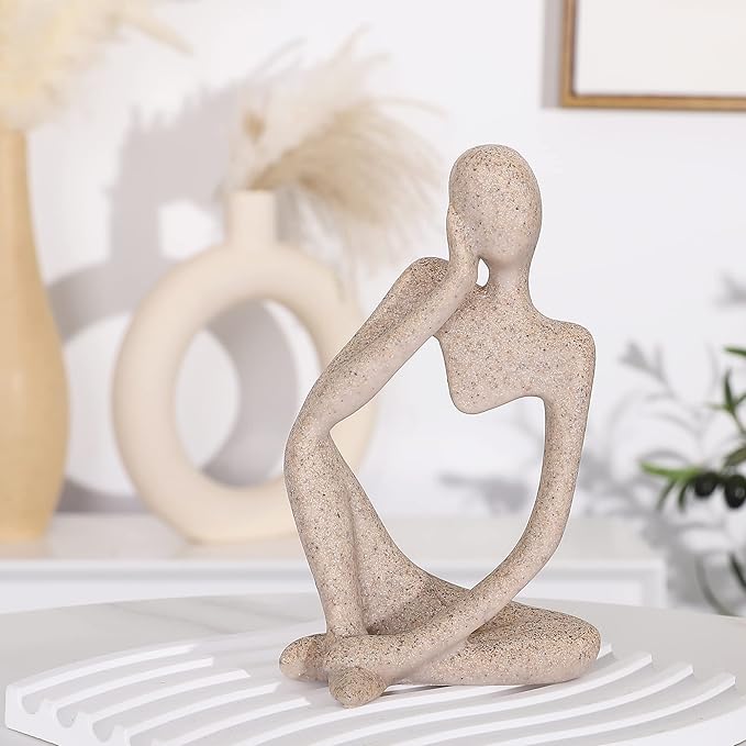 Thinker Statues and Sculptures,Sandstone Resin Thinker Statue Ornaments, Abstract Style Sculptures, Housewarming Gifts, Home Decorations, Living Room Desk Decor (Sandstone)