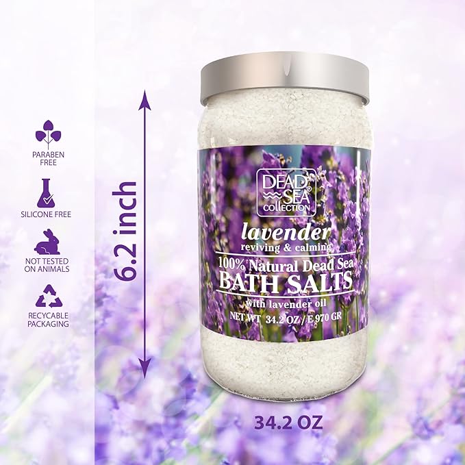 Dead Sea Collection Bath Salts with Lavender – Pure Dead Sea Salt and Lavender Oil - Nourishing Soothing and Relaxing Skin and Muscle – 34.2 Oz