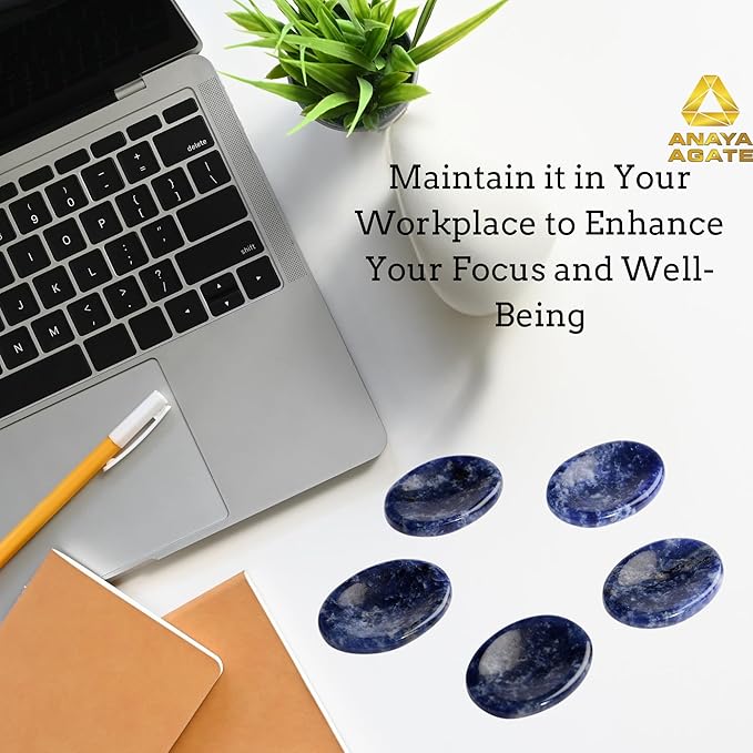 Sodalite Worry Stones – Crystal Thumb Worry Stone for Anguish, Stress – Relaxing and Soothing Balance Stones for Meditation, Stress Relief – Healing Stones and Crystals for Men and Women