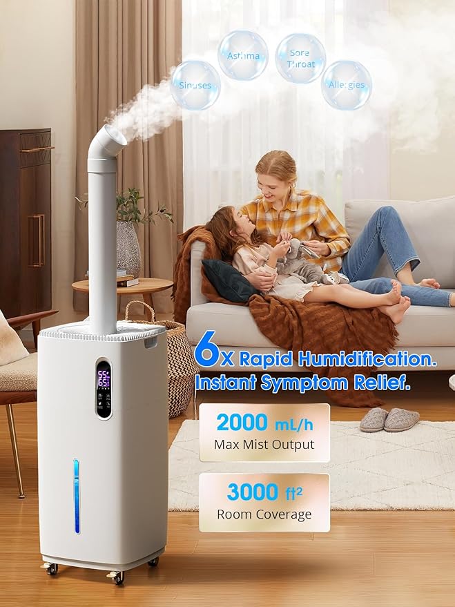 26L/5.7Gal Humidifier Large Room 3000 ftยฒ, Supersized Cool Mist, 38H Quiet Humidifiers for Bedroom, 2000mL/h Mist Output, Touch/Remote Control, Humidifiers for Home, Whole House, Plant, White