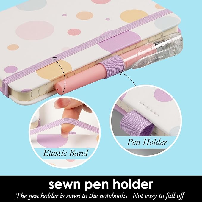 Small Journal Pocket Notebook with Pen, 3 Pack Cute Mini Notebook for Girls/Kids/Women, (Color Bubbles) 3.7" x 5.7", 100GSM Lined Paper, Aesthetic Hardcover Leather Cover Note Pad