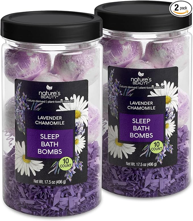 Nature's Beauty Lavender Chamomile Sleep Bath Bomb Gift Set Multi-Pack- Luxury Fizzy Relax Spa Bomb w/Vanilla + Citrus Scent Made with Coconut Oil + Witch Hazel, 17.5 oz | 10 ct ea (2 Pack)