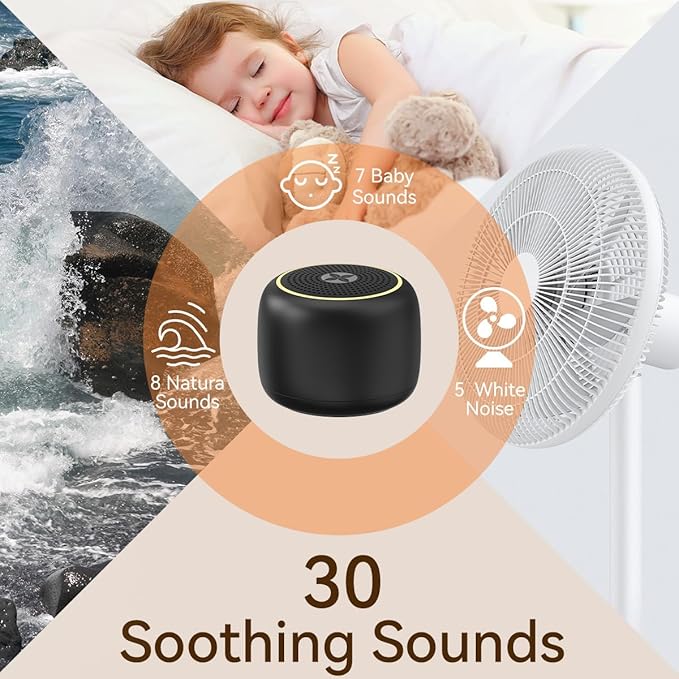 Portable Sound Machine Small Mini White Noise Machine Brown Noise 30 Soothing Sounds Rechargeable Speaker Block Noise 4 Memory Function Natural Baby Adults Kids for Travel Office Privacy Improve Sleep