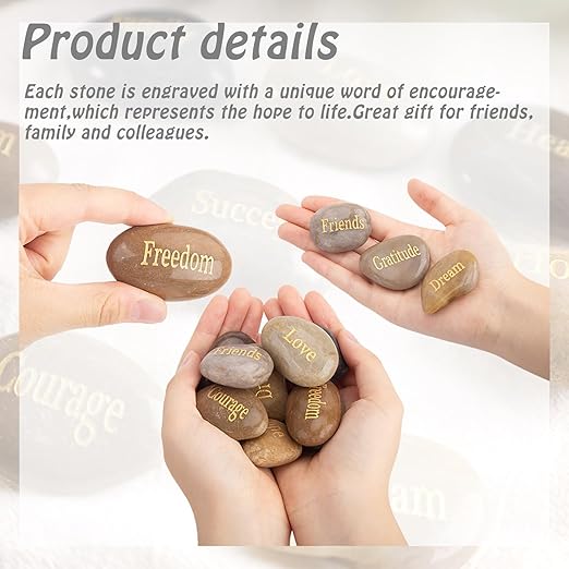 BigOtters Engraved Inspirational Stones, 10 Different Words Encouragement Amulets Gift Stones for Friends and Family as Meditation Decorations Birthday or Holiday Graduation Gift (Pack of 2)