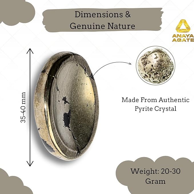 Natural Pyrite Worry Stones – Crystal Thumb Worry Stone for Anxiety, Stress – Relaxing and Soothing Balance Stones for Meditation, Stress Relief – Healing Stones and Crystals for Men and Women
