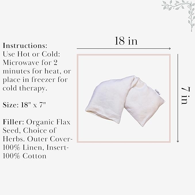 Sacksy Thyme Microwave Heating Pad - 100% Linen Cover, Unscented, Size 18x7, Comforting Heat Pad for Cramps, Back,Neck,Shoulders, Leg Pain, Hot Microwavable Heat Pack, Color: Natural, Made in USA