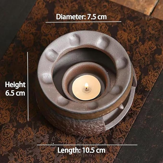 Ceramic Tea Stove Warmer Set – Handmade Candle Wax Melt Warmer with Tealight Holder, Cedar and Zen Aromatherapy Burner for Home, Office, Meditation Spaces (B)