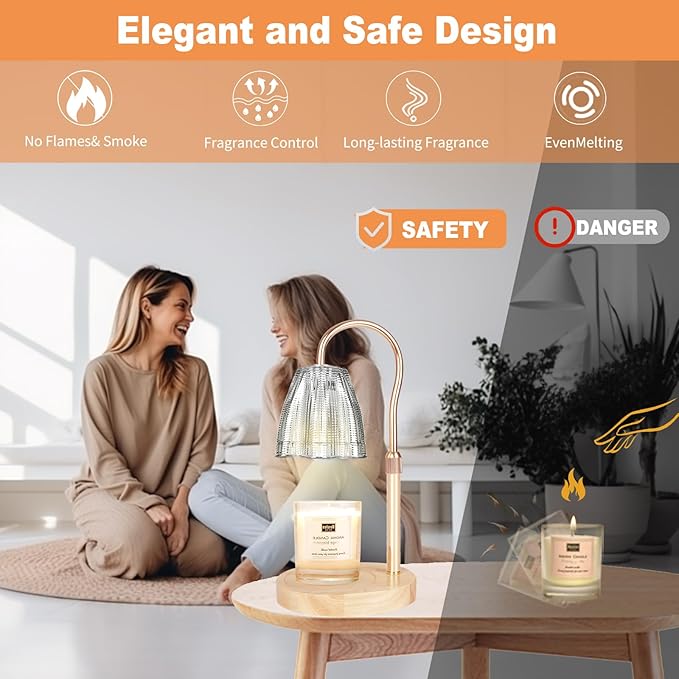Candle Warmer Lamp with Timer & Dimmer, Candle Warmer Height Adjustable, Fits All Jar Scented Candles, Candle Lamp with 3 Bulbs, Charming Gift for Home Decor