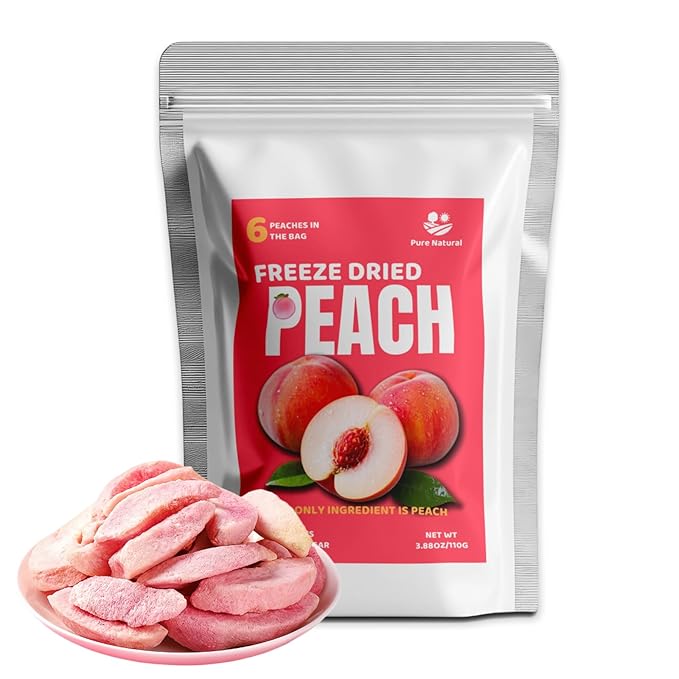 Premium Freeze Dried Peaches Chips,All Natural Dehydrated Fruit Snacks, 110g/3.88oz | No Sugar Added, Vegan & Paleo-Friendly | Add to Smoothies, Baking, Camping & Emergency Kits
