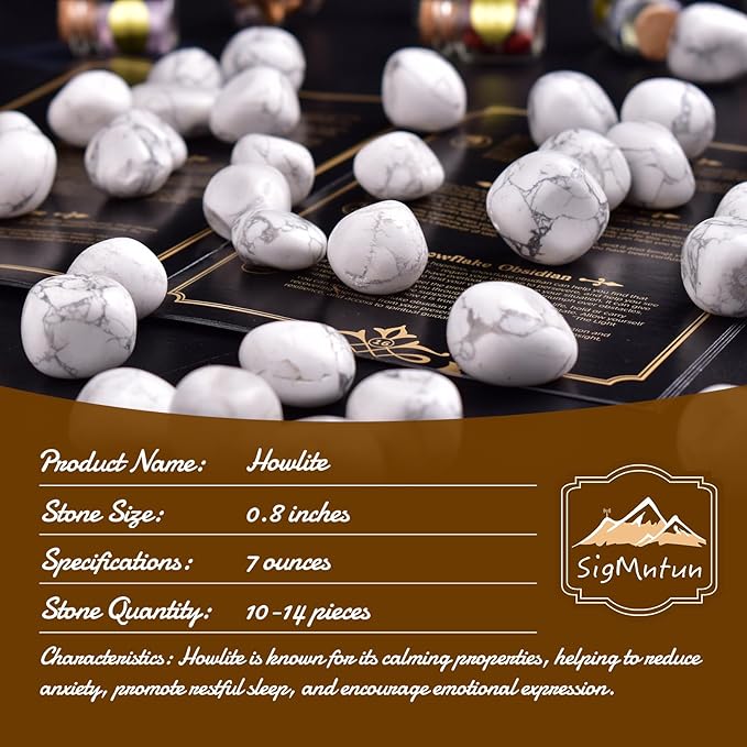 Polished Stone Set Howlite Crystals, 0.8" Handpicked Tumbled Gemstones Rocks, Pebbles for Reiki, Chakra, Healing, Home Decor